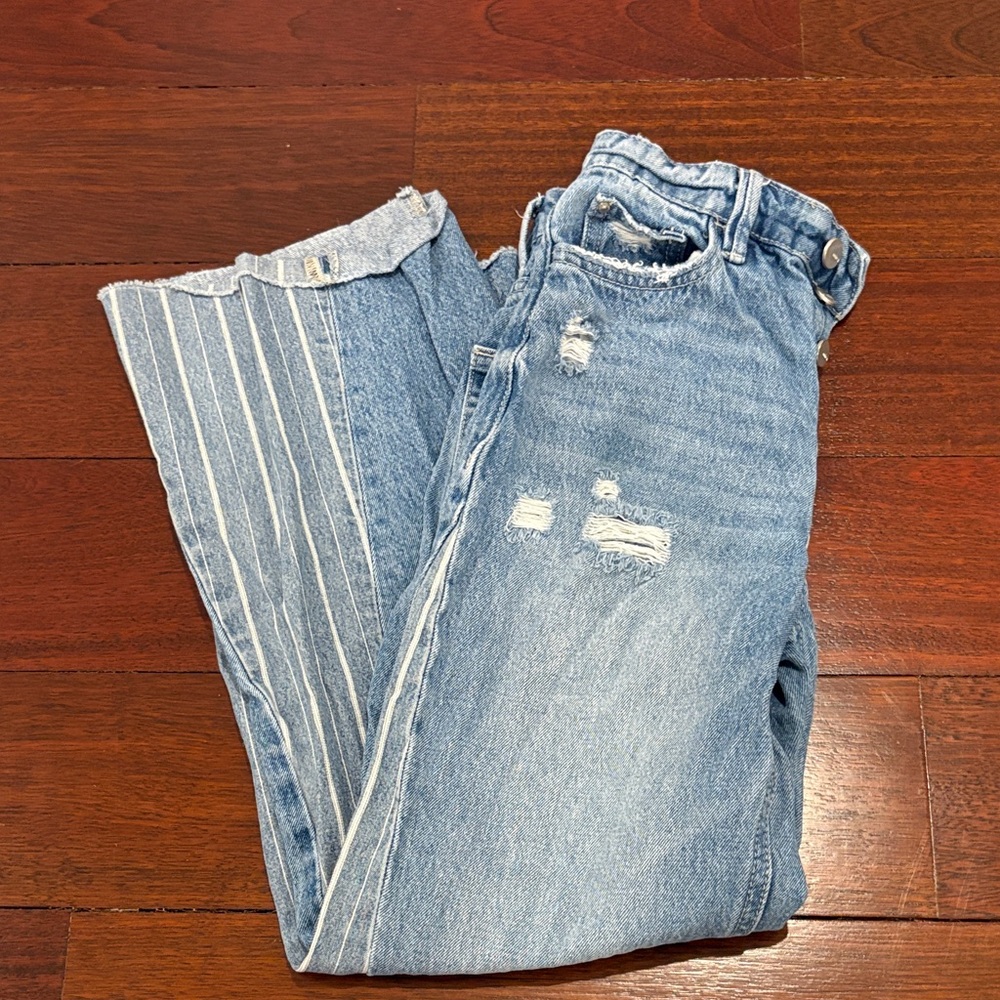 Altered State Distressed Blue Wide-Leg Jeans with Striped Detail